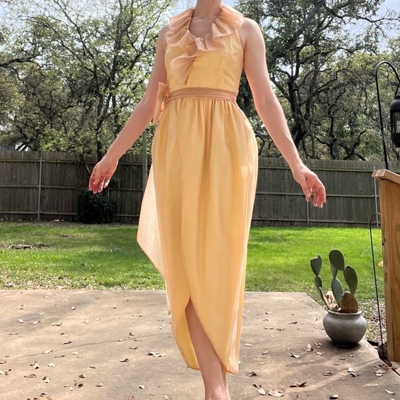Vintage Ruffle Halter Dress Orange and Yellow Size Small - Picture 7 of 12